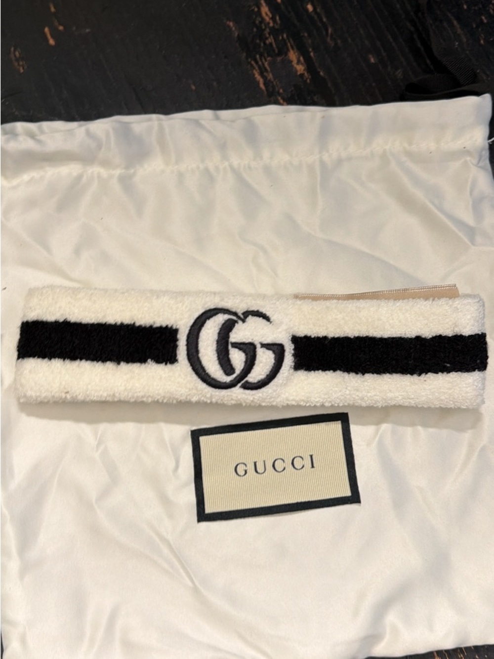 Gucci White & Black GG Embroidered Terry Headband